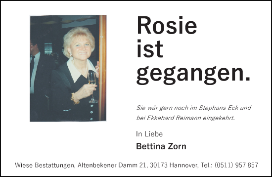 Traueranzeige von Rosie  von Hannoversche Allgemeine Zeitung/Neue Presse