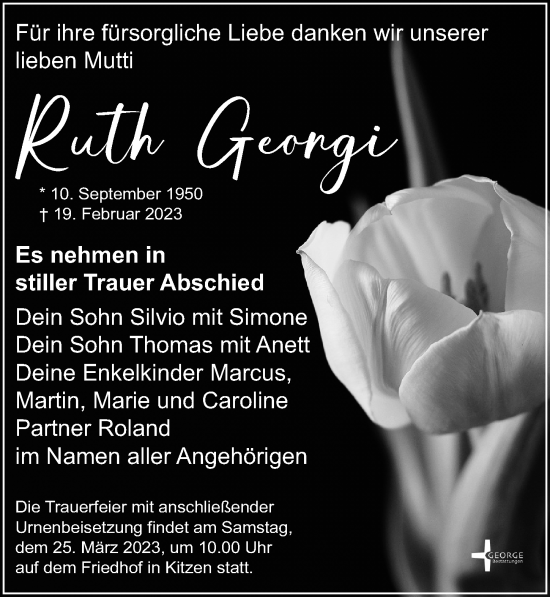 Traueranzeige von Ruth Georgi von Leipziger Volkszeitung