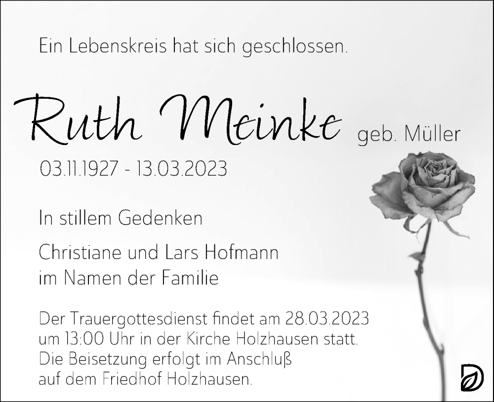  Traueranzeige für Ruth Meinke vom 18.03.2023 aus Leipziger Volkszeitung