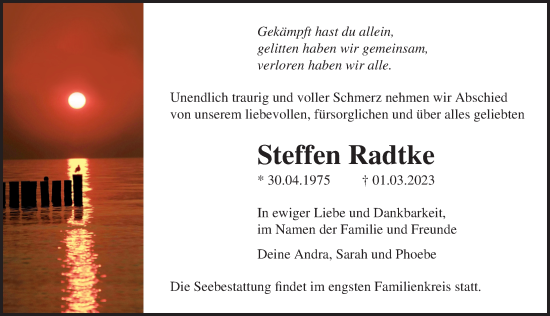 Traueranzeige von Steffen Radtke von Ostsee-Zeitung GmbH