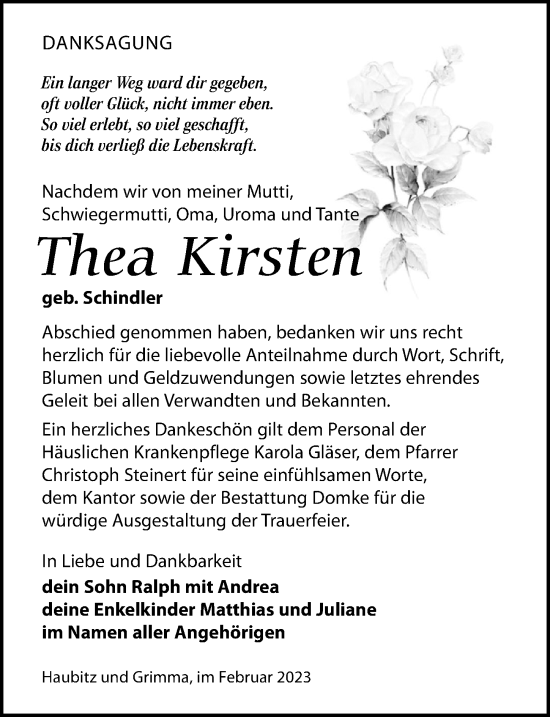 Traueranzeige von Thea Kirstent von Leipziger Volkszeitung