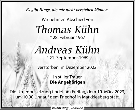 Traueranzeige von Thomas Kühn von Leipziger Volkszeitung