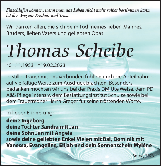 Traueranzeige von Thomas Scheibe von Leipziger Volkszeitung