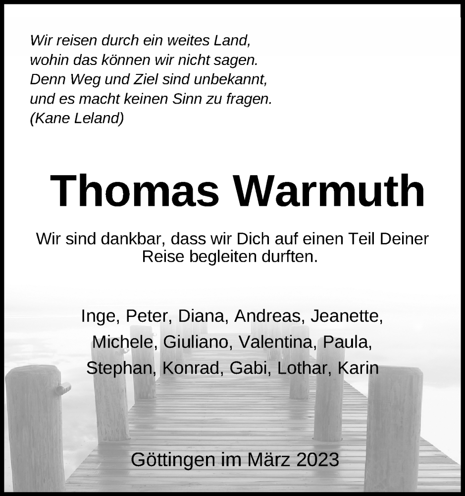  Traueranzeige für Thomas Warmuth vom 18.03.2023 aus Göttinger Tageblatt