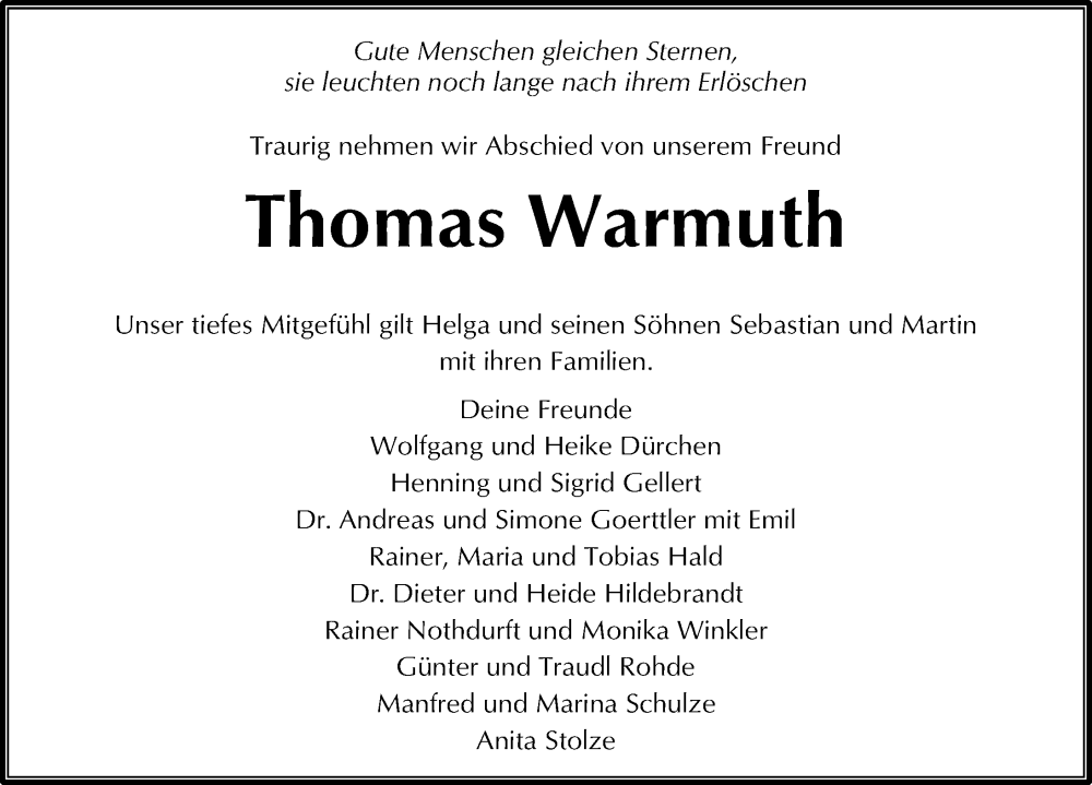  Traueranzeige für Thomas Warmuth vom 18.03.2023 aus Göttinger Tageblatt