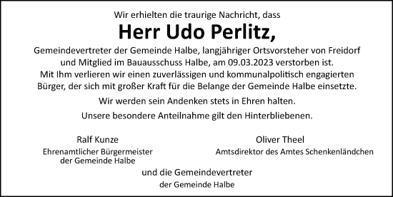 Traueranzeige von Udo Perlitz von Märkischen Allgemeine Zeitung