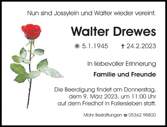 Traueranzeige von Walter Drewes von Aller Zeitung