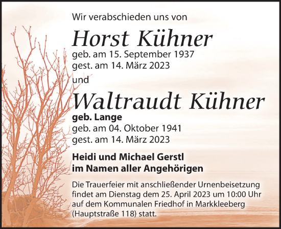 Traueranzeige von Waltraudt Kühner von Leipziger Volkszeitung