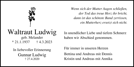 Traueranzeige von Waltraut Ludwig von Lübecker Nachrichten