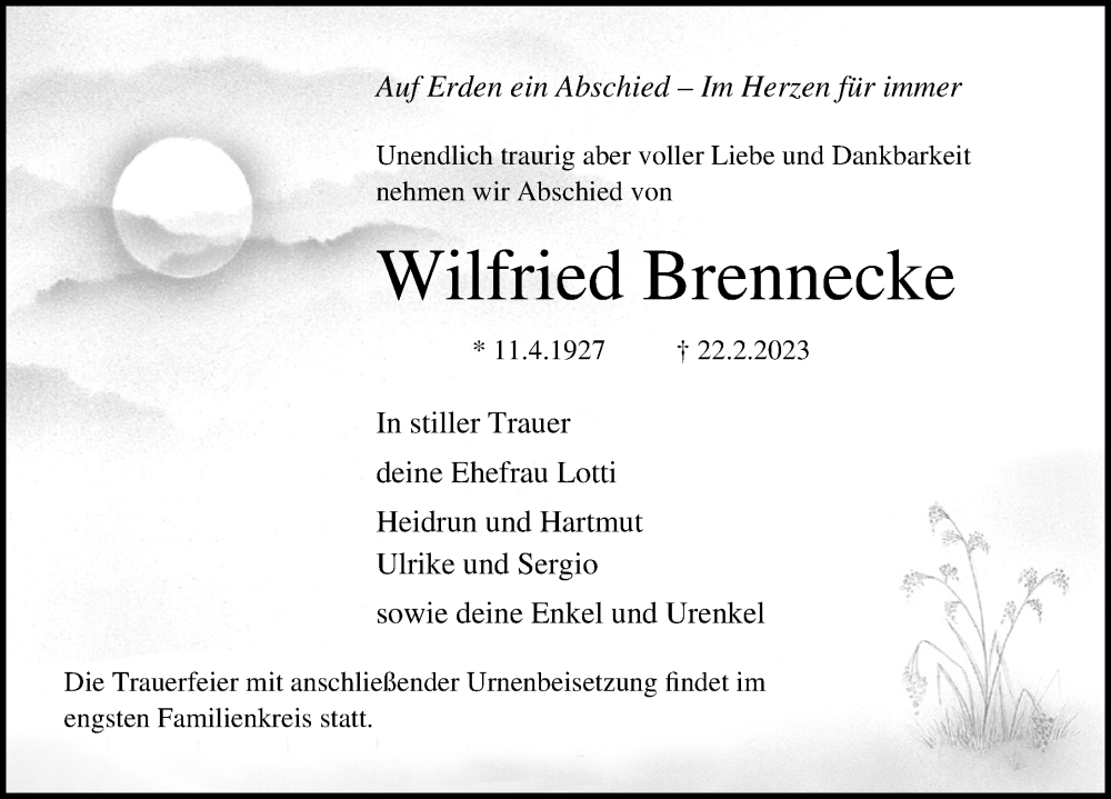  Traueranzeige für Wilfried Brennecke vom 04.03.2023 aus Ostsee-Zeitung GmbH