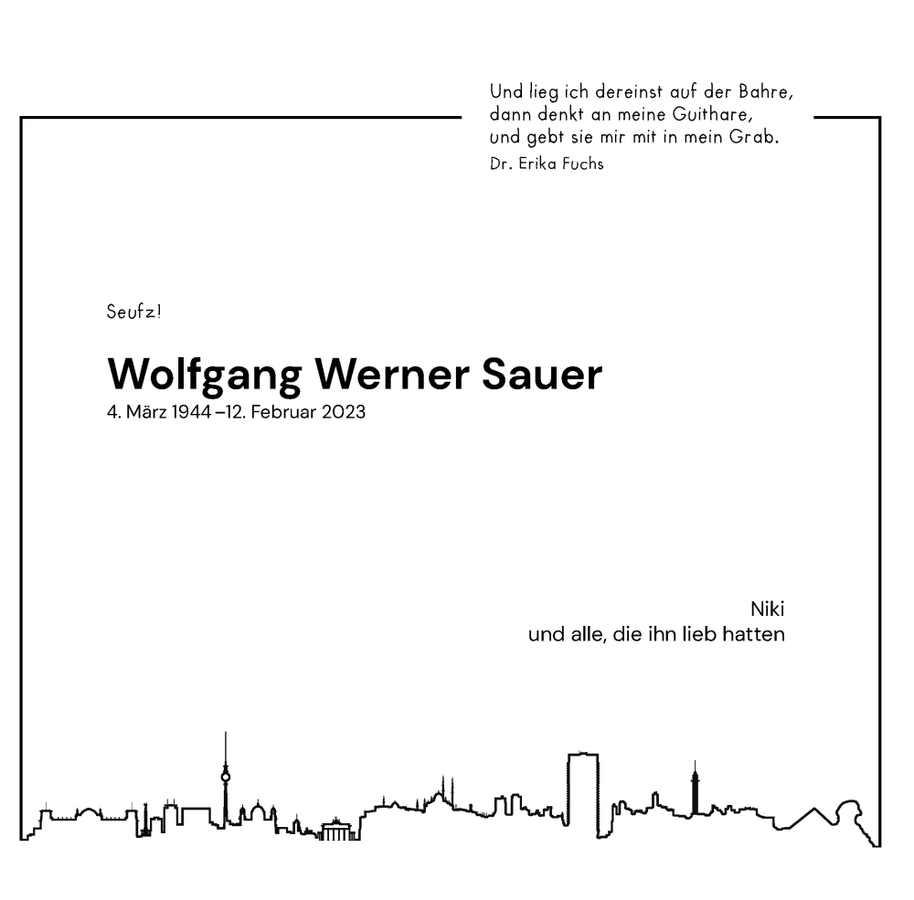  Traueranzeige für Wolfgang Werner Sauer vom 11.03.2023 aus Hannoversche Allgemeine Zeitung/Neue Presse