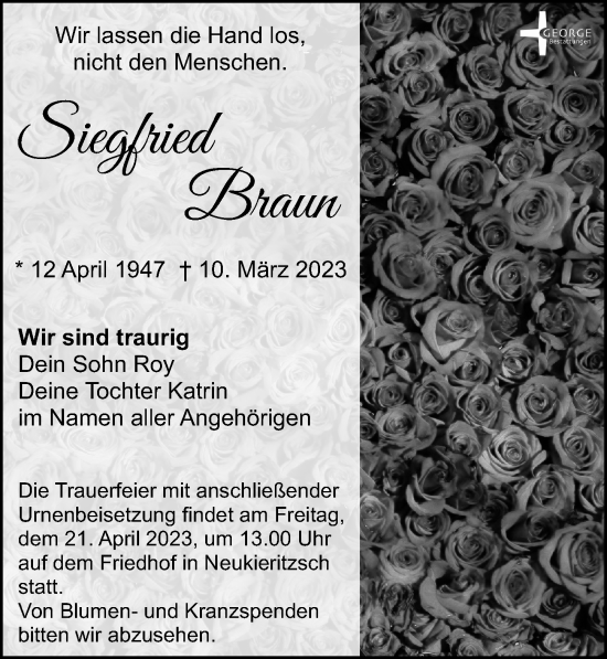 Traueranzeige von Siegfried Braun von Leipziger Volkszeitung