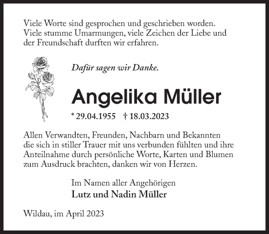 Traueranzeige von Angelika Müller von Märkischen Allgemeine Zeitung
