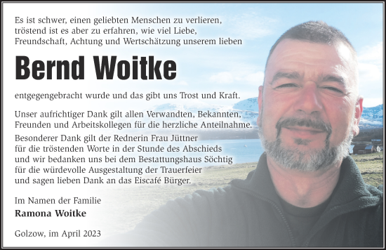 Traueranzeige von Bernd Woitke von Märkischen Allgemeine Zeitung