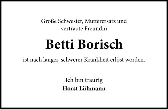 Traueranzeige von Betti Borisch von Göttinger Tageblatt