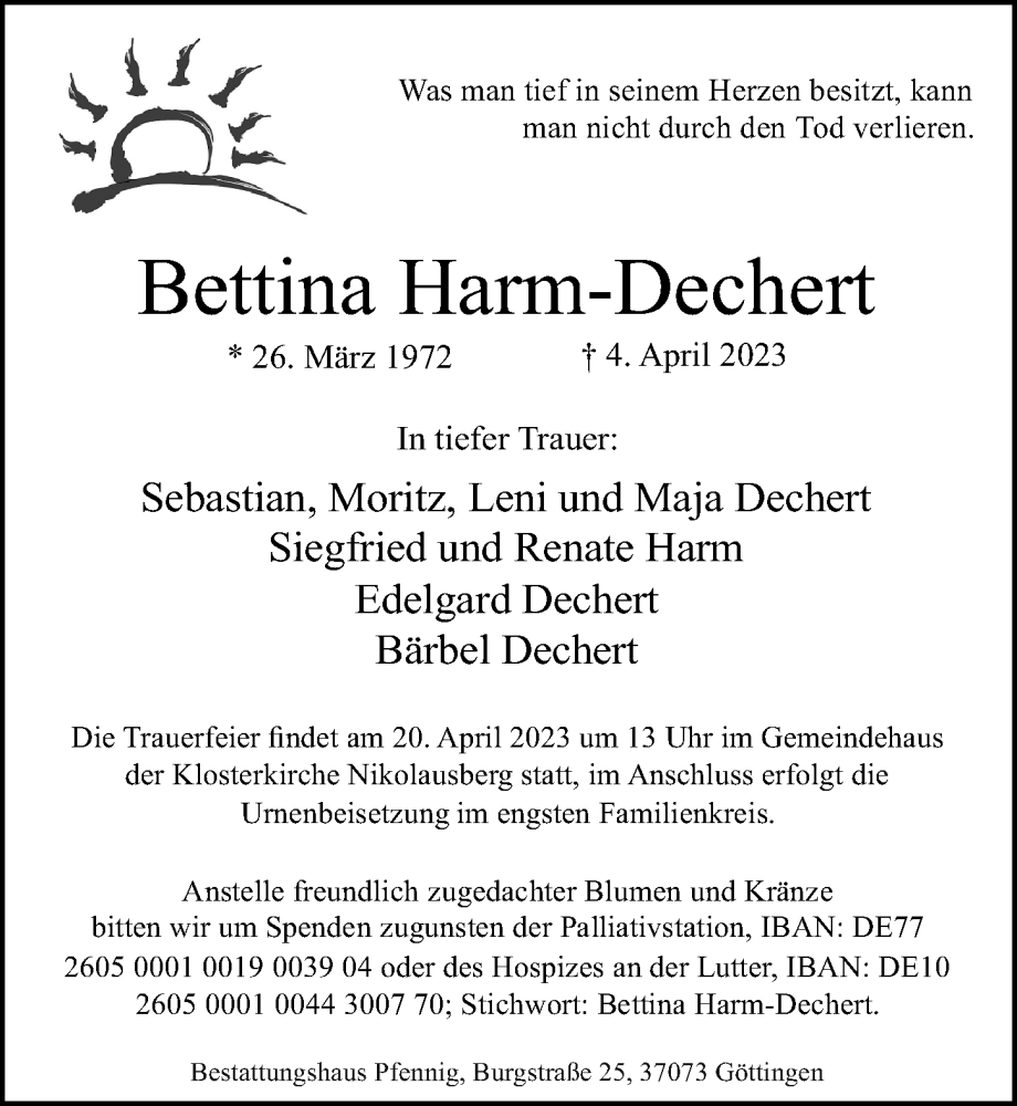 Traueranzeigen Von Bettina Harm-Dechert | Trauer-anzeigen.de