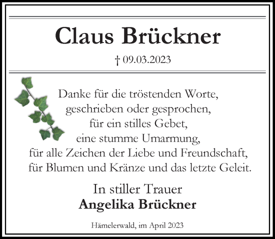 Traueranzeige von Claus Brückner von Hannoversche Allgemeine Zeitung/Neue Presse