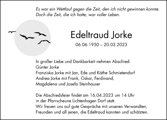 Traueranzeige von Edeltraud Jorke von Ostsee-Zeitung GmbH