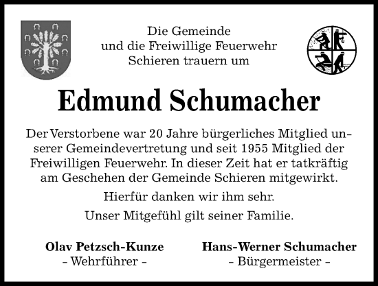 Traueranzeige von Edmund Schumacher von Kieler Nachrichten