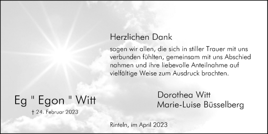 Traueranzeige von Egon Witt von Schaumburger Nachrichten