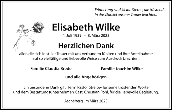 Traueranzeige von Elisabeth Wilke von Kieler Nachrichten