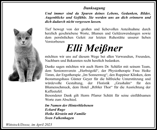Traueranzeige von Elli Meißner von Märkischen Allgemeine Zeitung