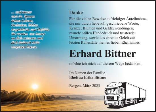 Traueranzeige von Erhard Bittner von Ostsee-Zeitung GmbH