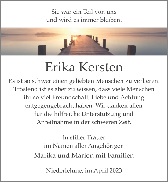 Traueranzeige von Erika Kersten von Märkischen Allgemeine Zeitung