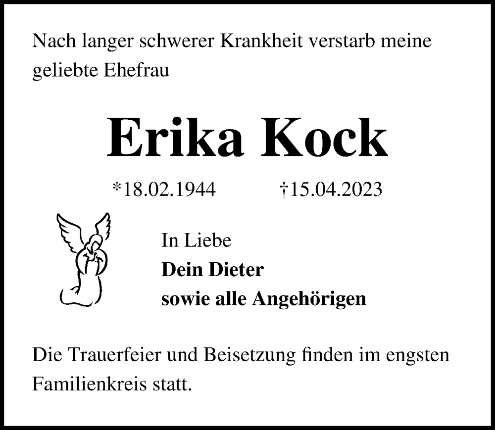  Traueranzeige für Erika Kock vom 23.04.2023 aus Lübecker Nachrichten