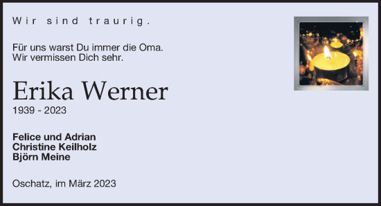 Traueranzeige von Erika Werner von Leipziger Volkszeitung