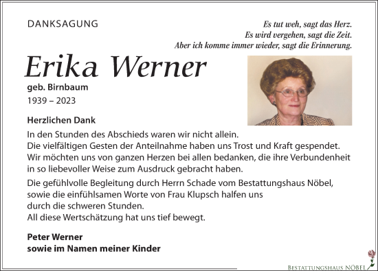 Traueranzeige von Erika Werner von Leipziger Volkszeitung