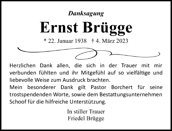 Traueranzeige von Ernst Brügge von Ostsee-Zeitung GmbH