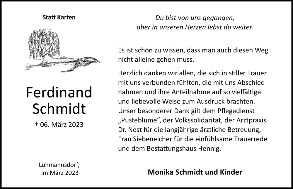  Traueranzeige für Ferdinand Schmidt vom 08.04.2023 aus Ostsee-Zeitung GmbH