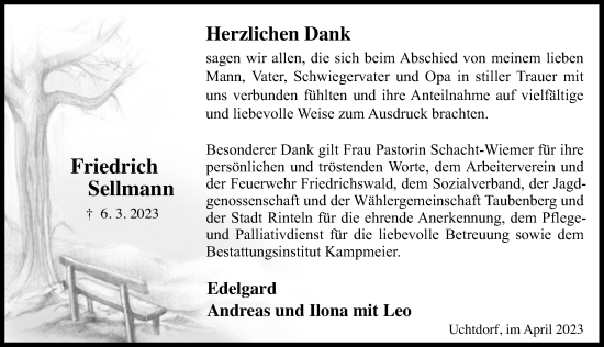 Traueranzeige von Friedrich Sellmann von Schaumburger Nachrichten