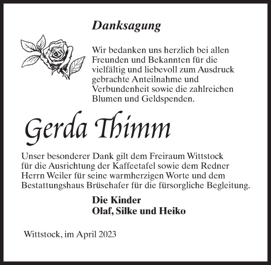 Traueranzeige von Gerda Thimm von Märkischen Allgemeine Zeitung