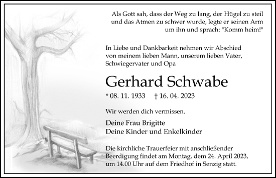 Traueranzeige von Gerhard Schwabe von Märkischen Allgemeine Zeitung
