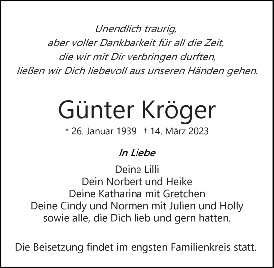 Traueranzeige von Günter Kröger von Ostsee-Zeitung GmbH