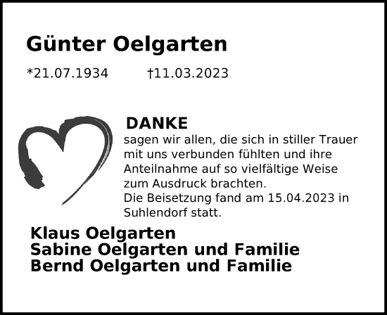 Traueranzeige von Günter Oelgarten von Märkischen Allgemeine Zeitung