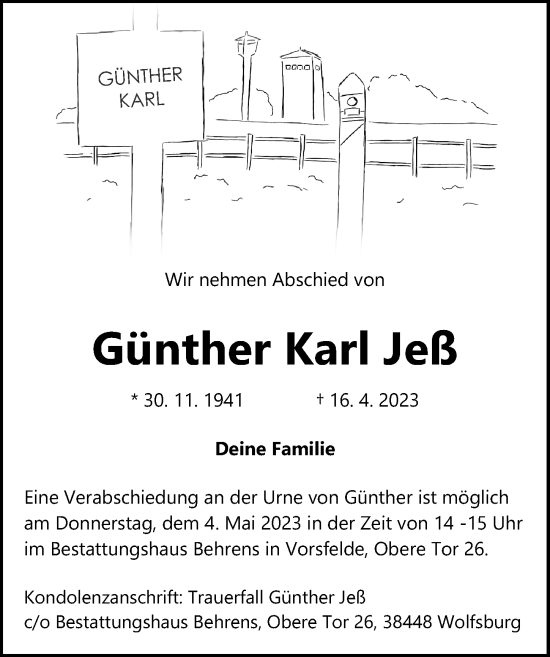 Traueranzeigen von Günther Karl Jeß traueranzeigen.de