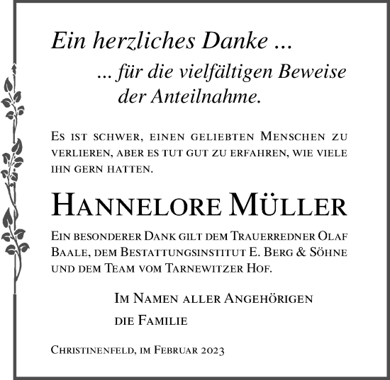Traueranzeige von Hannelore Müller von Ostsee-Zeitung GmbH