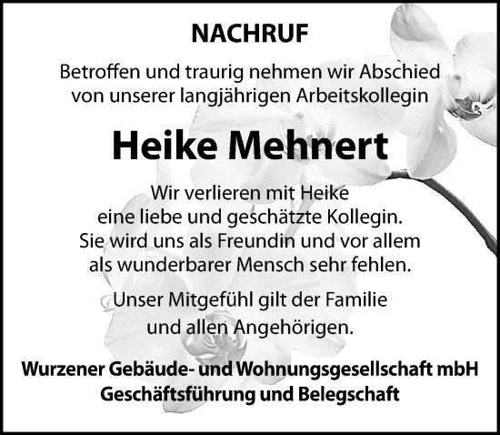 Traueranzeige von Heike Mehnert von Leipziger Volkszeitung
