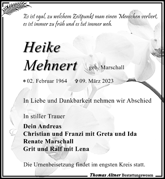 Traueranzeige von Heike Mehnert von Leipziger Volkszeitung