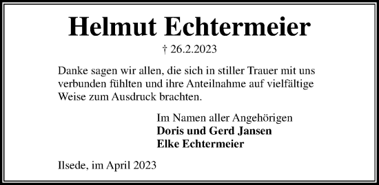 Traueranzeige von Helmut Echtermeier von Peiner Allgemeine Zeitung