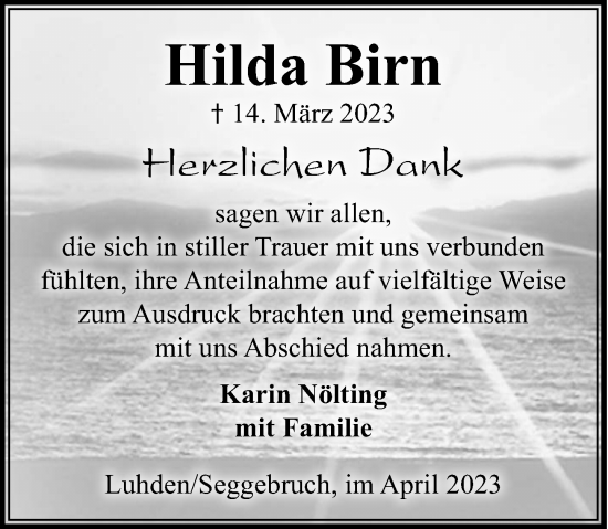 Traueranzeige von Hilda Birn von Schaumburger Nachrichten
