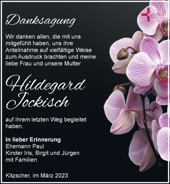 Traueranzeige von Hildegard Jockisch von Leipziger Volkszeitung