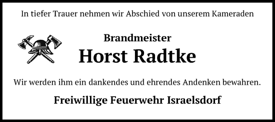 Traueranzeige von Horst Radtke von Lübecker Nachrichten