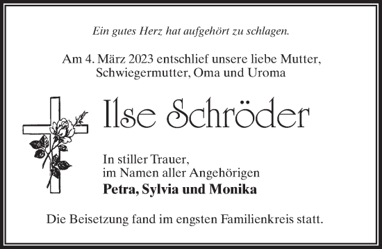 Traueranzeige von Ilse Schröder von Märkischen Allgemeine Zeitung