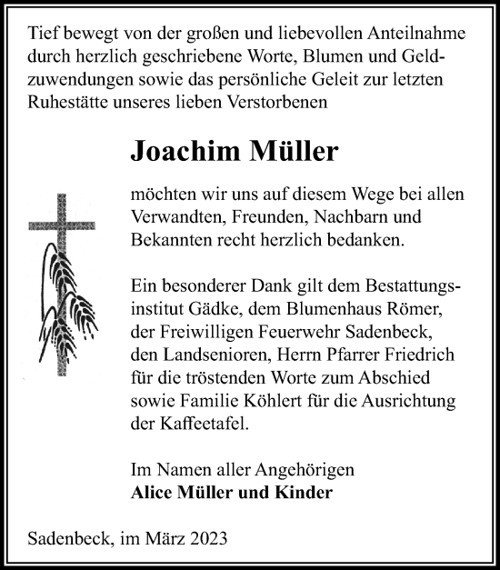 Traueranzeige von Joachim Müller von Märkischen Allgemeine Zeitung