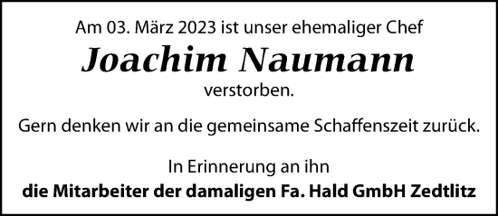Traueranzeige von Joachim Naumann von Leipziger Volkszeitung