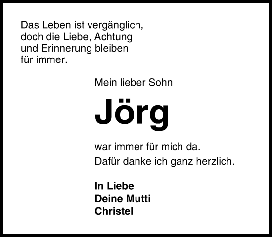 Traueranzeige von Jörg  von Lübecker Nachrichten